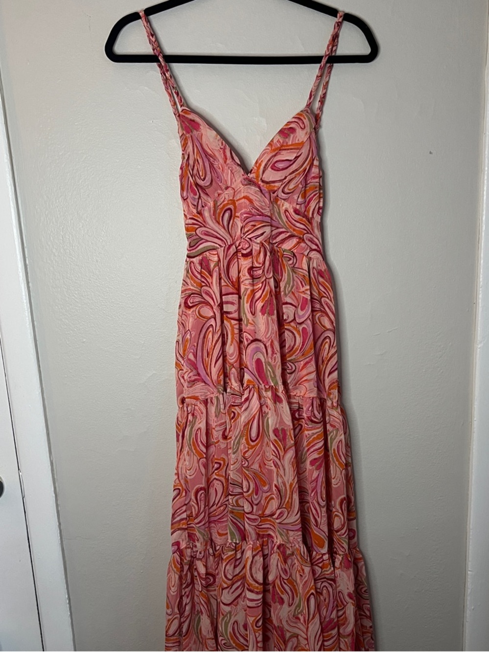 Jessica Simpson Pink & Orange Swirl Maxi Dress with Braided Straps